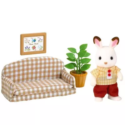 Salon - SYLVANIAN FAMILIES - 5013 Papa Lapin Chocolat et accessoires -