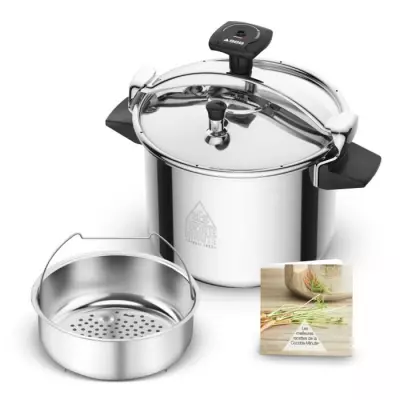 SEB Authentique Cocotte-minute inox, Autocuiseur 9 L, Induction, Sécu