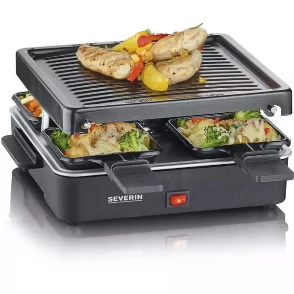 SEVERIN Raclette Gril 4 personnes compacte, facile a ranger, idéal pour les petits ménages, surface de cuisson 21 x 21cm, RG 2