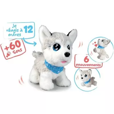 Peluche Chi Chi Love Husky interactif - 30cm - 12 commandes vocales -