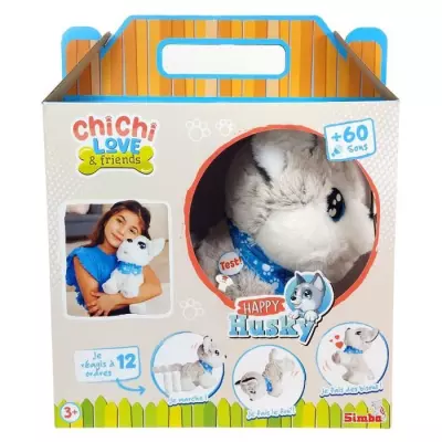 Peluche Chi Chi Love Husky interactif - 30cm - 12 commandes vocales -