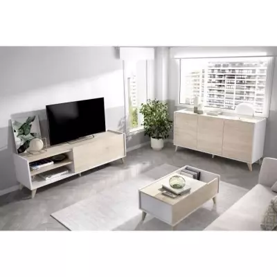 Ensemble meuble TV table basse buffet NESS - Mélaminé - Style scandi