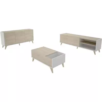 Ensemble meuble TV table basse buffet NESS - Mélaminé - Style scandi