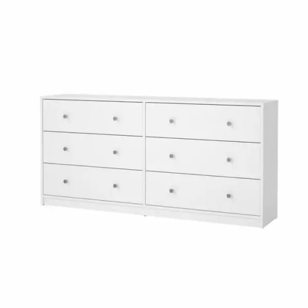 Commode OREGON 2x 3 tiroirs - Décor blanc - L 143 x P 30 x H 68 cm