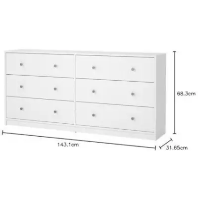 Commode OREGON 2x 3 tiroirs - Décor blanc - L 143 x P 30 x H 68 cm