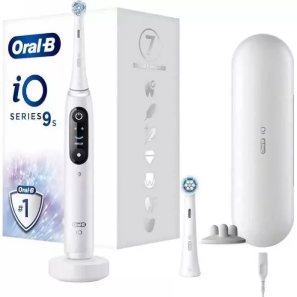 Brosse a Dents Électrique Oral-B iO 9N - Blanc - Oscillatoire - 2 Brossettes, 1 Étui De Voyage Chargeur