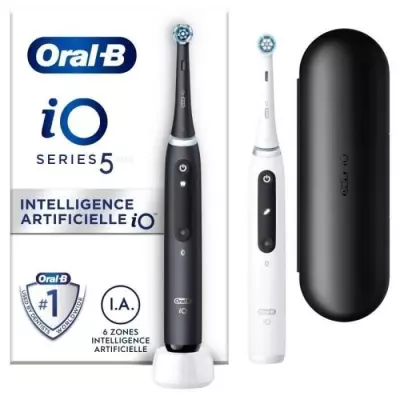 Oral-B iO 5 Lot De 2, Brosses a Dents Électriques Noire et Blanche, 2