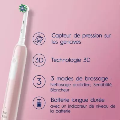 Brosse a dents électrique ORAL-B Pro 1 - rose - sans fil - 1 brossett