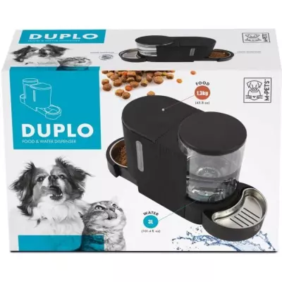 Distributeur de croquettes et d'eau M.PETS DUPLO 1,3kg/3L - 40x16.2x29