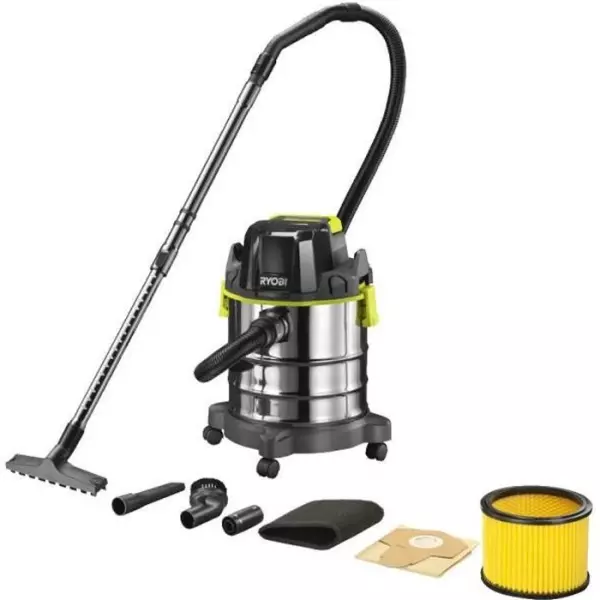 RYOBI - Aspirateur eau et poussiere 18V ONE+ - cuve inox 18 L - 11,4 kPa + flexible 1,8 m & accessoires - R18WDV-0