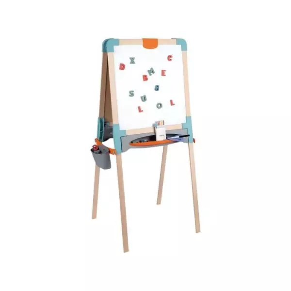 Smoby - Tableau en bois double face - Ardoise craie et Blanche magnétique - Pliable et hauteur ajustable - 80 accessoires - Dé