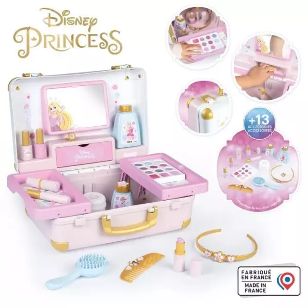 Smoby - Disney Princesse - Valise beauté facile a transporter - 13 accessoires inclus : coiffure, onglerie, maquillage - Fabric