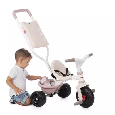 Smoby -Tricycle évolutif enfant Be Fun Confort - Rose - Canne parenta