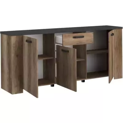 Buffet - STEIN - Chene et steam black - 3 portes - 1 tiroir - 182 x 40