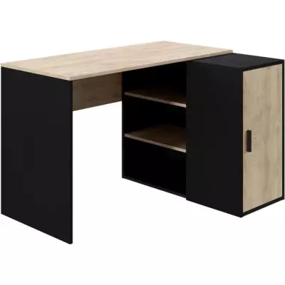 Bureau Indus - Décor chene et noir - 1 Porte + 3 étageres - Grande c