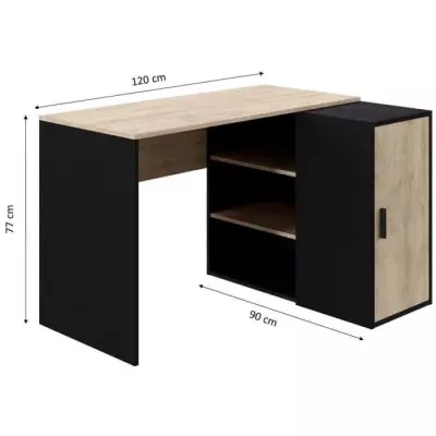 Bureau Indus - Décor chene et noir - 1 Porte + 3 étageres - Grande c