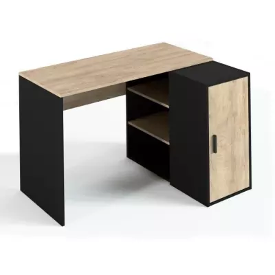 Bureau Indus - Décor chene et noir - 1 Porte + 3 étageres - Grande c