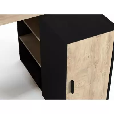 Bureau Indus - Décor chene et noir - 1 Porte + 3 étageres - Grande c