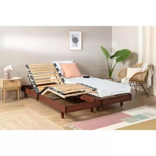 Ensemble relaxation TALCA matelas + sommiers électriques décor cerisier 2x70x190 - Mousse - 14 cm - Ferme