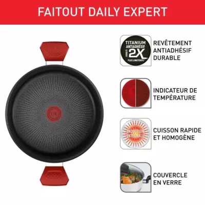 TEFAL Faitout 24 cm, Induction, Revetement antiadhésif, Couvercle ver