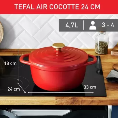 TEFAL Air cocotte légere 24 cm fonte d'aluminium rouge, tous feux don