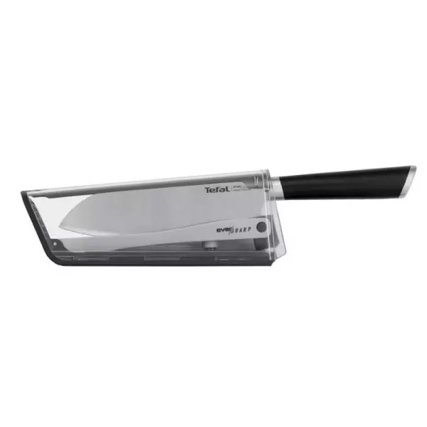 TEFAL Ever Sharp Couteau de cuisine Santoku 16,5 cm, Aiguiseur intégré, Technologie sécurisée, Acier inoxydable allemand K25