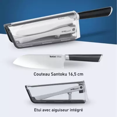 TEFAL Ever Sharp Couteau de cuisine Santoku 16,5 cm, Aiguiseur intégr