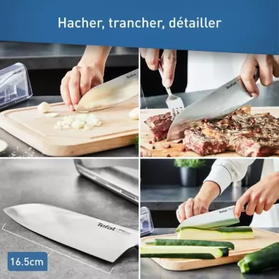 TEFAL Ever Sharp Couteau de cuisine Santoku 16,5 cm, Aiguiseur intégr