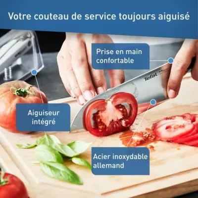 TEFAL Ever Sharp Couteau de cuisine Santoku 16,5 cm, Aiguiseur intégr