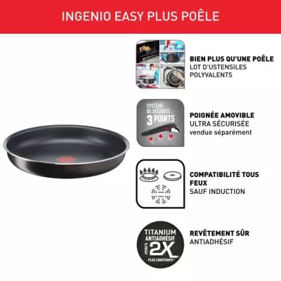 TEFAL INGENIO Easy Plus Poele 28 cm, Non induction, Antiadhésif, Empi