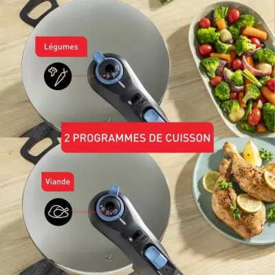 TEFAL Cocotte-minute inox, Autocuiseur 6 L, Induction, Programmes lég