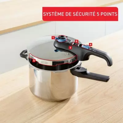 TEFAL Cocotte-minute inox, Autocuiseur 6 L, Induction, Programmes lég