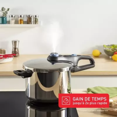 TEFAL Cocotte-minute inox, Autocuiseur 6 L, Induction, Programmes lég