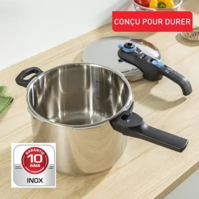 TEFAL Cocotte-minute inox, Autocuiseur 6 L, Induction, Programmes lég