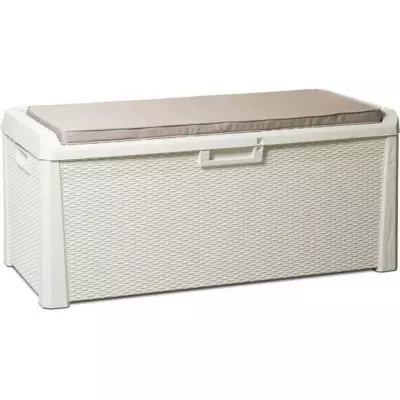 Banc coffre de jardin SANTORINI PLUS - Résine - Capacité 550L - Blan