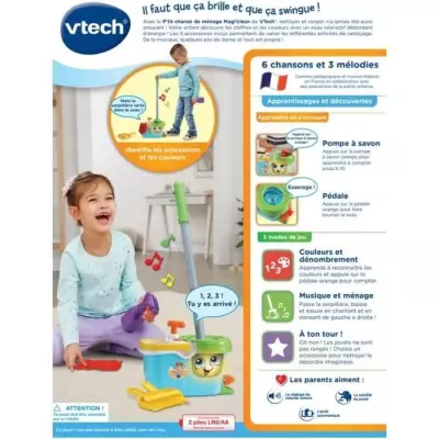 VTECH - 1,2,3 Imite-Moi - P'tit Chariot de Ménage Magi'clean - Jouet