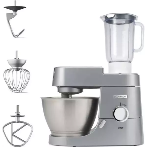 Robot pâtissier KENWOOD Chef KVC3110S – Kit pâtissier et blender inclus - silver - 1000 W – format compact