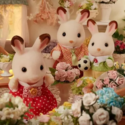 Famille Lapin Chocolat - SYLVANIAN FAMILIES - 5655 - Articulée et Hab