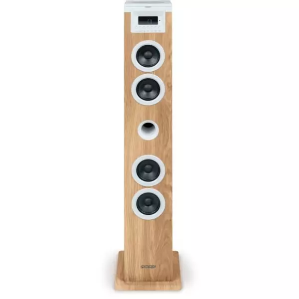 Tour haut-parleur - THOMSON - Bluetooth/CD/USB/SD - Blanc/Bois - 60W - Radio FM