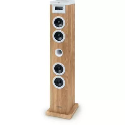 Tour haut-parleur - THOMSON - Bluetooth/CD/USB/SD - Blanc/Bois - 60W -