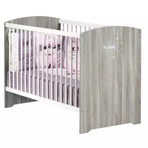 Lit bébé a barreaux - 120 x 60 cm - Babyprice Smile - Chene silex - Blanc