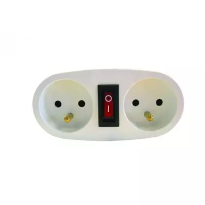 CHACON Prise biplite 2x16A avec interrupteur blanc