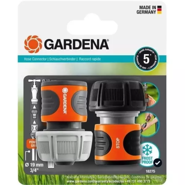 GARDENA raccords rapide et Aquastop Ø19 mm–Pour début et fin de tuyau– Avec l'Original GARDENA System–Résiste au get et