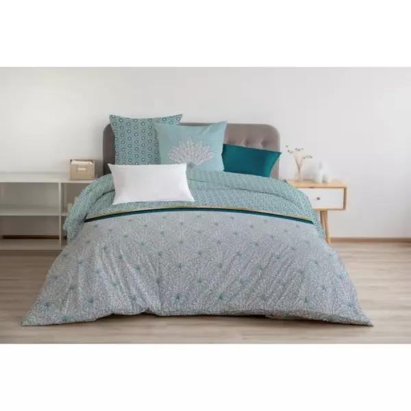 Parure de couette 220x240 cm HOME LINGE PASSION LOUXOR : Housse de couette + 2 taies d'oreiller - 100% Coton 57 Fils - Vert