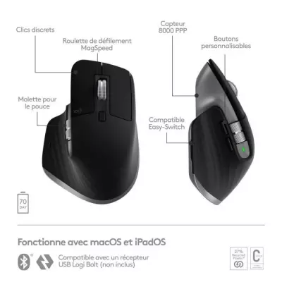 Souris Logitech MX Master 3S pour Mac - Bluetooth Sans Fil - Gris Side