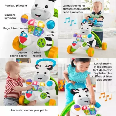 Fisher-Price - Mon Trotteur Zebre Parlant - Trotteur bébé - 6 mois e