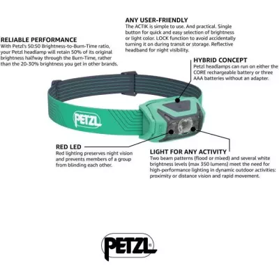 Lampe frontale - PETZL - ACTIK - 450 lumens - 3 piles AAA incluses - V