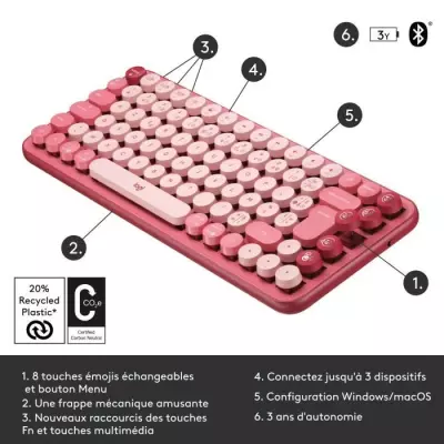 Clavier - Sans fil - Logitech - Pop Keys - Mécanique - Touche Emoji -