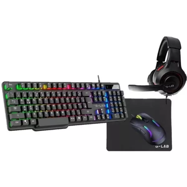 Pack Gamer 4 en 1 - The G-Lab - COMBO SULFUR - Souris filaire - Clavier Filaire - Casque filaire - Tapis de Souris