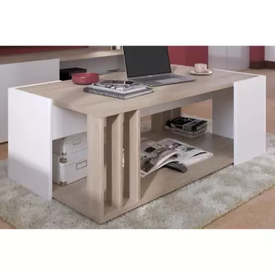 Table basse AUSTRAL - Décor blanc et chene du Japon - L 119 x P 43 x